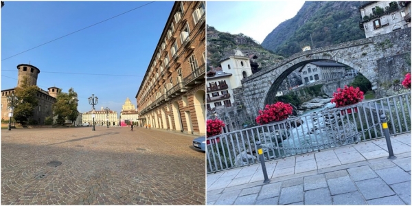 Piazza Castello, Torino, partenza; Ponte romano, Pont San Martin, arrivo 