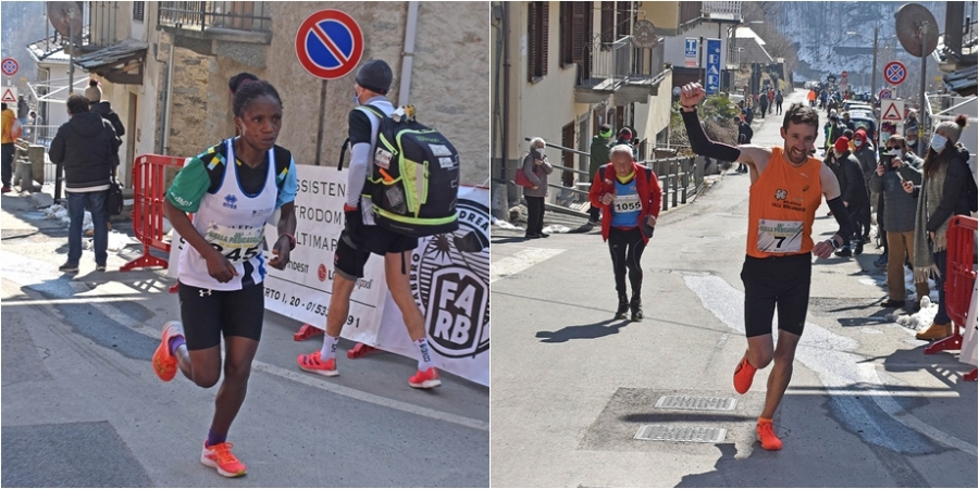 il vittorioso arrivo dei vincitori di giornata, Clementine Mukandanga e Xavier Chevrier