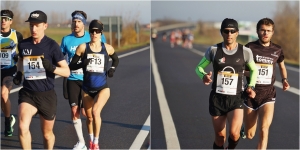 Charlotta Fougberg e Michele Belluschi (pettorale 151) in azione alla maratona di Reggio Emilia, dicembre 2020