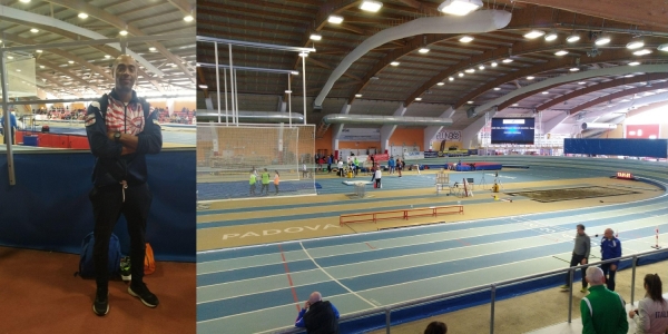 Jacques Riparelli ed uno scorcio del Palaindoor di Padova durante le gare di lanci