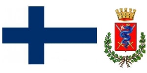 La bandiera finlandese e lo stemma comunale di Casorate Primo (PV)
