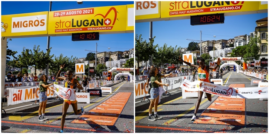 i vincitori della mezza maratona 2021: Matthew Samperu e Judith Korir