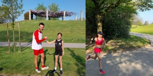 Da sinistra:  Roberto Lollini si congratula con Isobel Beddow ed Eve Beddow in azione - From left: Roberto Lollini congratulating Isobel Beddow and Eve Beddow in action,