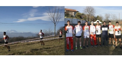 A sinistra il podio del cross corto è già in fuga, sullo sfondo il Monte Rosa. A destra lo squadrone SAO Cornaredo con Andrea Nessi, Marchesi, Matteo Nessi, Oberti, Lollini, Di Fazio, Ardoino, Ferrario