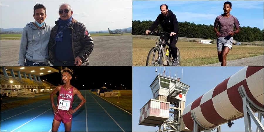 Da sinistra, in senso orario, Ruggero Pertile e Giancarlo Chittolini; Giuseppe Giambrone segue E.Faniel, Torre di controllo aeroportuale, Y.Crippa 