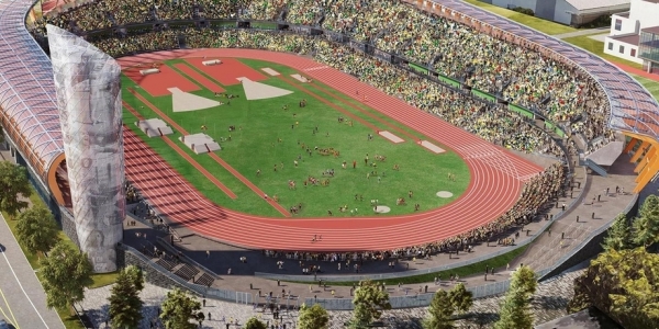 Un modello del nuovo Hayward Field di Eugene