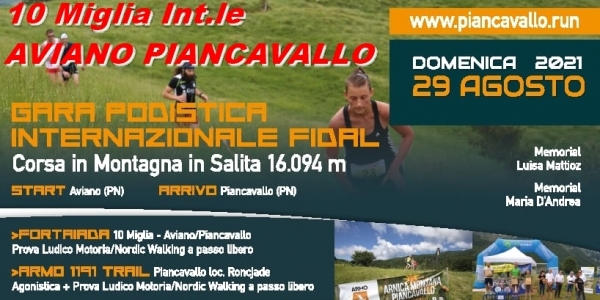 Il 29 Agosto torna la 10 Miglia &quot;Aviano Piancavallo&quot;