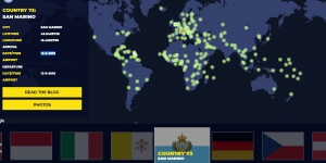 Ecco le 196 bandierine puntate da Butter in tutto il mondo, col dettaglio della maratona fai da te a San Marino.